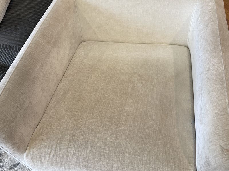 Navy velvet sectional sofa before upholstery cleaning by Dr. Carpet18