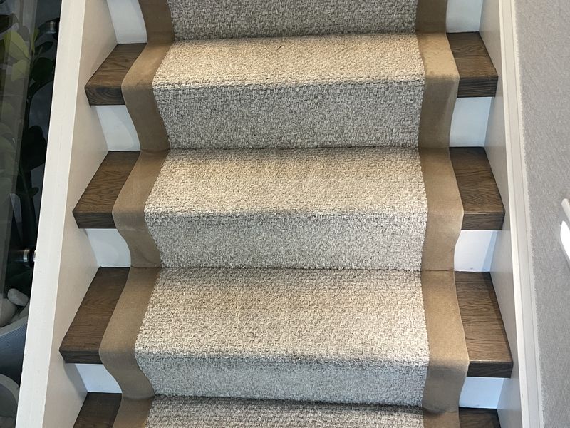 Cream round swivel chair before upholstery cleaning by Dr. Carpet18, heavily soiled